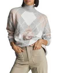 REISS Lisa Argyle Turtleneck Sweater