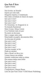 A Musica Que Pais E Esse Foi Composta Por Renato Russo Ha De 38 Anos Pode Se Considerar A Letra Brainly Com Br