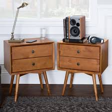 Nightstands with drawers provide a place to put things out of sight while nightstands with shelves provide open storage space. Desert Fields Mid Century 2 Drawer Solid Wood Nightstand Set Of 2 Caramel Walmart Com Walmart Com