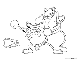 Mugman and cuphead coloring pages. Cuphead Frogs Fight Coloring Pages Printable