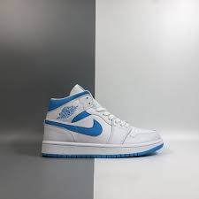 Air Jordan 1 Mid Unc White Light Blue For Sale In 2020 Air Jordans Jordan 1 Mid White Leather