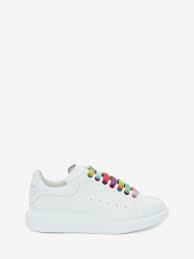 Alexander Mcqueen Oversized Sneaker White Smooth Calf Leather Multicolor Eyelets Rainbow Laces Chanz Sneakers