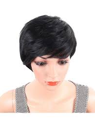 Natural black long straight full wigs human hair heat resistant glueless synthetic lace front wigs for black women peruvian malaysian. Short Straight Synthetic Wigs Pixie Cut Natural Hair Wig With Bangs For Black Women