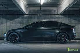 Wheels powder coated in satin black. Tesla Model 3 In Matte Black Makes A Comeback With Aftermarket Mods Electrek