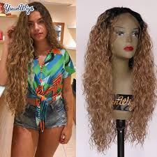 We're currently crushing on honey blonde hair. Yuanwigs Ombre Honey Blonde Loose Curly Lace Front Wig Glueless Heat Resistant Hair Black Roots Synthetic Wigs For Black Women Aliexpress