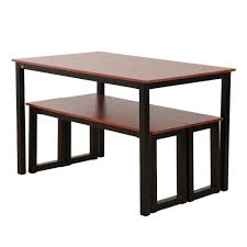 Modern recycled ship wood dining table with black metal. Modern Wood Dining Table With Metal Legs 2 Benches Set For 4 Patio Kitchen Room Ebay