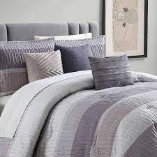 York Is A Smart Casual Look Horizontal Stripes In Shades Of Light Mauve Deep Mauve And Taupe Create A Cool S Comforter Sets Bedding Sets Luxury Bedding Sets