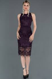 Koyu Mor Kisa Dantelli Dekoltesiz Davet Elbisesi Abk768 2020 The Dress Elbise Modelleri Balo Elbiseleri