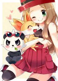 serena with her fennekin and her pancham i give good credit to whoever made this pokemon waifu pokemon heroes anime
