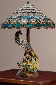 Tiffany Style Peacock S Hallow Double Lit Stained Glass Table Lamp New Tiffany Vitray Antika Lambalar Ve Aluminyum Folyo Sanat