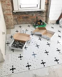 Progress Inspo Blonde Vic 3rd Floor Master Suite Beginning In The Middle Penny Tiles Bathroom Floor Penny Tiles Bathroom White Hexagon Tile Bathroom