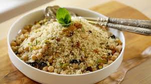 In a medium saucepan, bring 1 1/4 cup water to a boil. Couscous Salad With Dried Fruit Chickpeas And Mint Entertaining With Beth