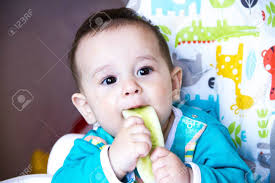 Rice dumpling with apple and jaggery babyfood. Baby Eating Vegetables In A High Chair A Teething Baby Eating Stock Photo Picture And Royalty Free Image Image 60223522