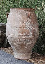 Greek Antique Three Handle Terracotta Olive Oil Jar Deco Espagnole Poterie Grecque Jardin Vert