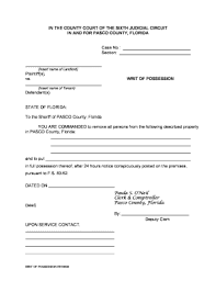 Yes, the pasco county clerk of court is handicap accessible. Writ Of Possession Fill Online Printable Fillable Blank Pdffiller