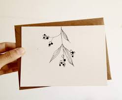 Hand Drawn Christmas Card Mistletoe Card In Black And White With Kraft Envelope Hand Drawn Christmas Cards Minimalist Christmas Card Christmas Cards Handmade