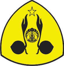 2) gambar dua buah tunas kelapa simetris dan sebuah bintang bersudut lima berwarna kuning emas. Lambang Racana Pramuka Universitas Indonesia