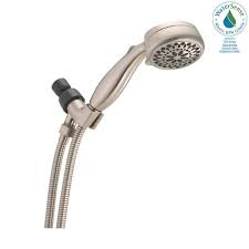 The portable shower is easy to put on and take off. Delta 7 Spray 3 4 In Single Wall Mount Handheld Shower Head In Brushed Nickel 75701csn The Home Depot