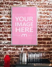 Free online canvas print mockup generator. Mockup Template Of A Portrait Image Frame Hanging On A Brick Wall In A Diner Preview Your Print Design Such As Poster Poster Frame Portrait Frame Photo Frame