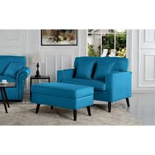 Mcombo accent chair with ottoman, velvet modern side pocket metal legs, club chair lounge sofa couch for living reading room bed. Mid Century Oversized Living Room Accent Chair With Storage Footrest Ottoman Sky Blue Walmart Com Walmart Com