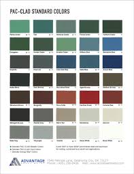 pac clad standard color chart advantage sheet metal in