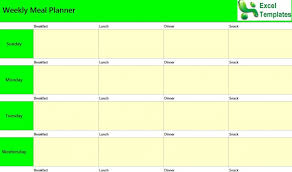 weekly meal planner excel template weekly meal planner