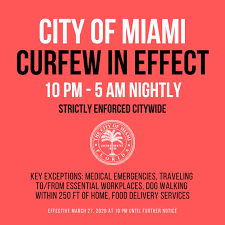 Miami to roll up the carpets at midnight as the city starts enforcing its covid curfew again. City Of Miami On Twitter The City Of Miami Is Implementing A Citywide Curfew To Slow The Spread Of Covid19 Starting Tomorrow March 27 The Curfew Runs From 10 00 P M To 5 00