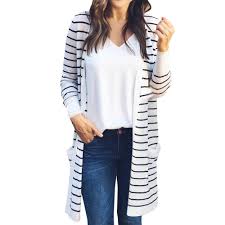 Black And White Striped Cardigan Sweater Women Stripe Pocket Cardigan Long Sleeve Black White Sweater Stripe Cardigan Outfit Striped Cardigan Black And White Cardigans