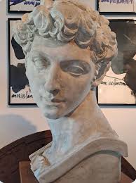 head of David by Michelangelo, original academic plaster signed by Belgian  artist J.Hoefkens, circa 1960