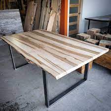 Then i marked where the maple was going to go around the plywood so i had a starting point for the center of the table. Ambrosia Maple Dining Table By Barnboardstore This Is A Clear Coated Top On Industrial Look Steel U Legs Maple Dining Table Furniture Maple Furniture