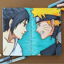 Sasuke Uchiha Vs Naruto Uzumaki Drawing Realistic Perfect Colors Naruto Vs Sasuke Arte Naruto Desenhos De Anime