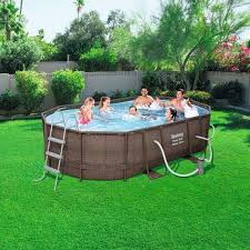 Bestway Rattan 10 Ft X 16 Ft X 42 In Oval Pool View Number 7 Oval Pool Pool Landscaping Backyard Pool Landscaping