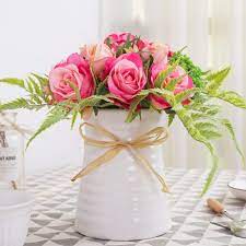 Maybe you would like to learn more about one of these? Yuyao Artificial Flowers Rose Bouquets With Vase Fake Modern Bridal Flower With Ceramic Vase For Wedding Home Table Office Party Patio Decoration Buy Online In Georgia At Georgia Desertcart Com Productid 111279045