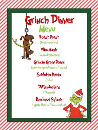 We have a large family so we love christmas dinner ideas for large group. Grinch Dinner Menu With Red And White Striped Background Grinch Christmas Decorations Grinch Christmas Party Grinch Christmas