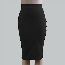 Amazon.com: Faldas de tubo delgadas para mujer, falda de cintura alta, con  botones divididos laterales, para oficina (color negro, talla: XXXX