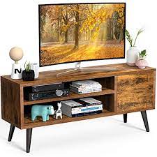 The diy furniture plans to build a swivel top media stand feature a top on lazy susan hardware. Buy Tv Console Table With Storage For Tv Up To 55 In Retro Tv Stand For Media Cable Box Gaming Consoles Mid Century Modern Tv Stand Entertainment Center Wood Tv Stand