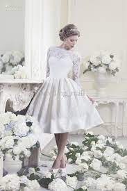 Wholesale Wedding Dresses Buy Hot Selling A Line Scoop Tea Lenght White Taffeta Lac Short Lace Wedding Dress 50s Style Wedding Dress Tea Length Wedding Dress