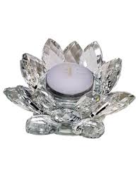 Distressed white handmade wooden candle holder with. Crystal Lotus Candle Holder Boutique Kementari