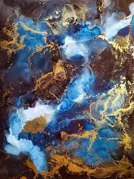 Original Black And Blue White And Gold This Is An Original Painting Created Using Alcohol Ink On Mineral Paper Perfect As A Gift Or For Your Own Wall Dec Abstract Abstract Artists Abstract Painting