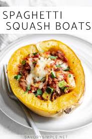 Italian Sausage Stuffed Spaghetti Squash Boats Savory Simple Recipe Spaghetti Squash Boat Italian Sausage Spaghetti Spaghetti Squash