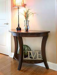 Half round shaped high glossy painted hallway console accent tables item# hm166200 brand material solid wood+mdf size 31 x 12 x 32 (78.7x30.5x81.2cm) feature antique/modern color as per your need packing normal packing/mail. Pin By Terriette Weidman Cook On Half Table Living Room Round Table Decor Hallway Table Decor Small Hallway Table