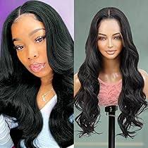 Amazon.com: GLAM21USA HD 蕾絲前假髮直髮13X6 無膠隱形透明蕾絲正面假髮預拔真髮和合成混合瑞士蕾絲捲髮長假髮-  雅典娜(中性蕾絲,1B-OFF黑色) : 美容與個人護理