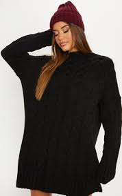 Black Cable Detail Knitted Jumper Dress Clothes Jumper Dress Fashion