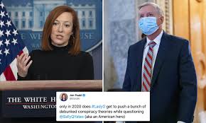 White house press secretary jen psaki is set to give a press briefing on friday after she revealed psaki admitted that she has warned biden about not answering questions outside of press conferences. Jen Psaki Slammed For Tweet Calling Sen Lindsey Graham Lady G Daily Mail Online