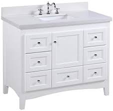 Two tone design with matte white front panels and walnut brown finish; Bathroom Sink Vanities Accessories Abbey 42 Inch Bathroom Vanity Includes Charcoal Gray Cabinet With Stunning Quartz Countertop And White Ceramic Sink Quartz Charcoal Gray Bathroom Vanities