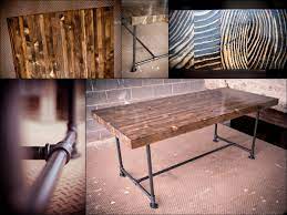 industrial butcher block table farmhouse with piping metal legs dark walnut chairs kitchen dining l island