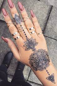 Aiyana Tribal Lotus Mandala Temporary Tattoo Hand Tattoo Ideas Hand Tattoos For Women Henna Tattoo Designs