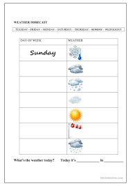 Weather Forecast And Days Of The Week English Esl Worksheets