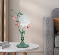 OUKANING 16.92 in. Green and Pink Retro Rose Glass Task and Reading Desk  Lamp with White Flower Glass Shade, No Bulbs Included JZUCMX5XUSHCX