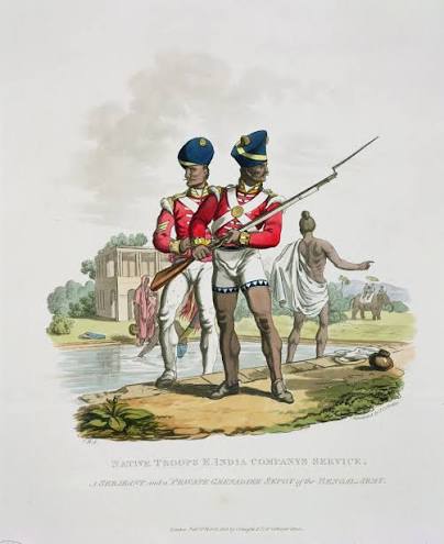 Native Troops in the East India Company's Service: a Sergeant and a Private Grenadier Sepoy of the Bengal Army, Engraved by Joseph Constantine Stadler, 1815